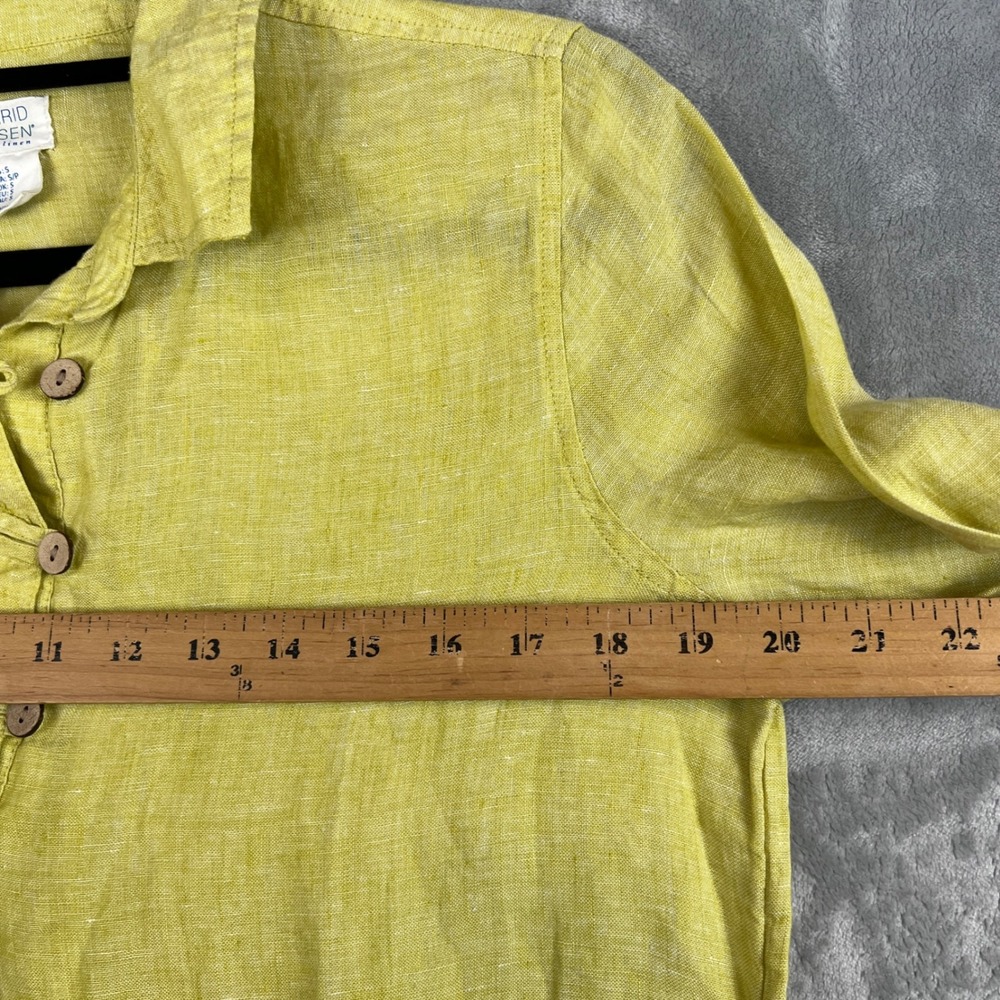 Sigrid Olsen Womens 100% Linen Tunic Top Chartreuse Yellow Button Tab Sleeve S - Picture 5 of 10